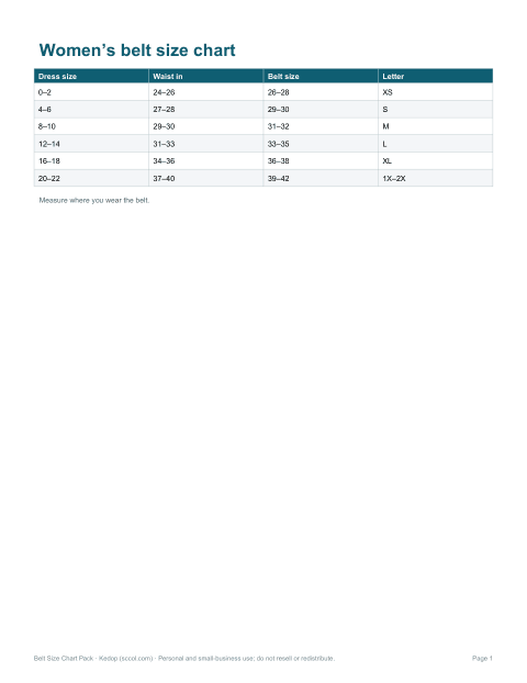 Preview of the first page of Women’s chart (PDF)