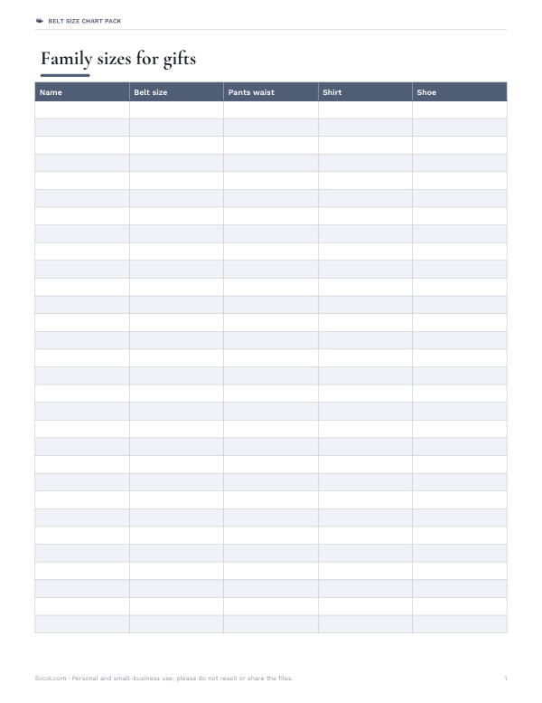 Preview of Printable Belt Measurement Chart